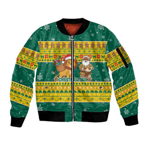 Togo Christmas Sleeve Zip Bomber Jacket African Santa Lion Drummer Gingerbread - African Pride