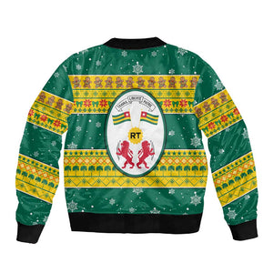 Togo Christmas Sleeve Zip Bomber Jacket African Santa Lion Drummer Gingerbread - African Pride