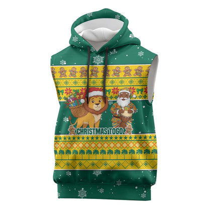 Togo Christmas Sleeveless Hoodie African Santa Lion Drummer Gingerbread - African Pride