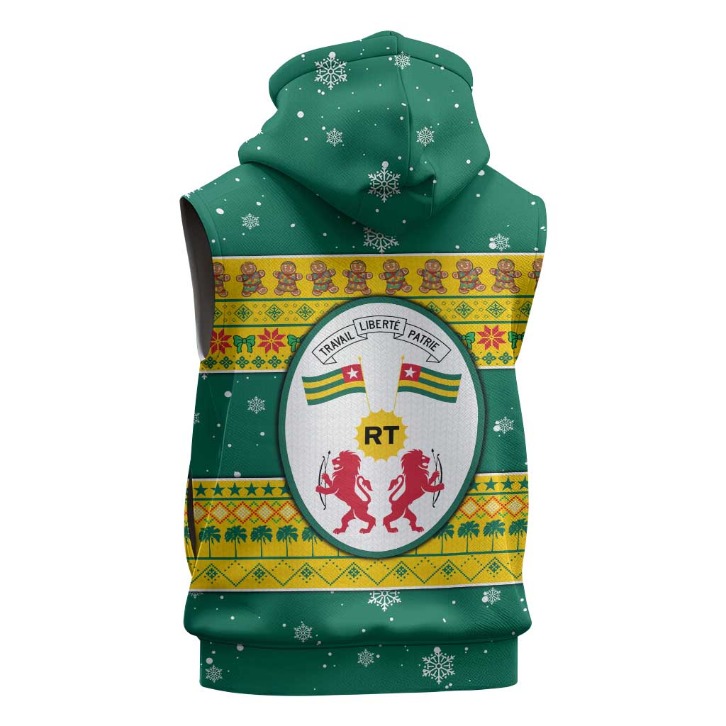 Togo Christmas Sleeveless Hoodie African Santa Lion Drummer Gingerbread - African Pride