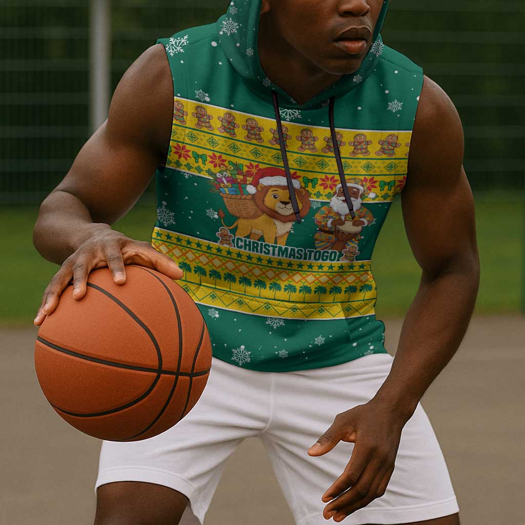 Togo Christmas Sleeveless Hoodie African Santa Lion Drummer Gingerbread - African Pride