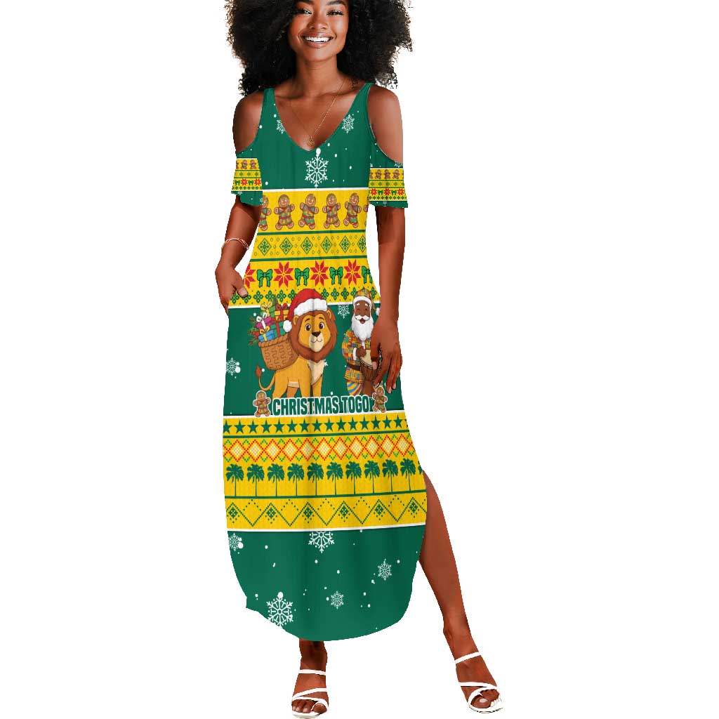 Togo Christmas Summer Maxi Dress African Santa Lion Drummer Gingerbread - African Pride