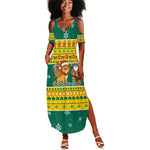 Togo Christmas Summer Maxi Dress African Santa Lion Drummer Gingerbread - African Pride
