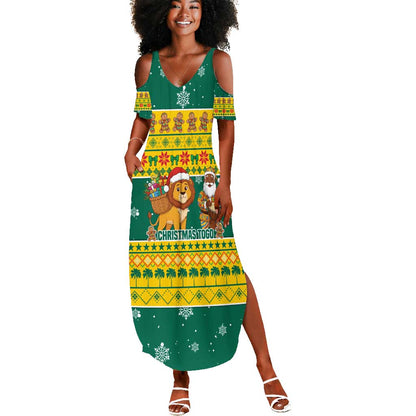 Togo Christmas Summer Maxi Dress African Santa Lion Drummer Gingerbread - African Pride