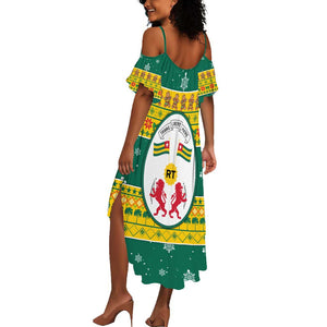Togo Christmas Summer Maxi Dress African Santa Lion Drummer Gingerbread - African Pride