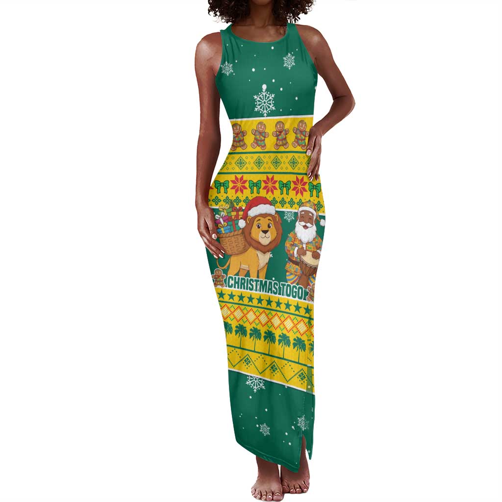 Togo Christmas Tank Maxi Dress African Santa Lion Drummer Gingerbread - African Pride