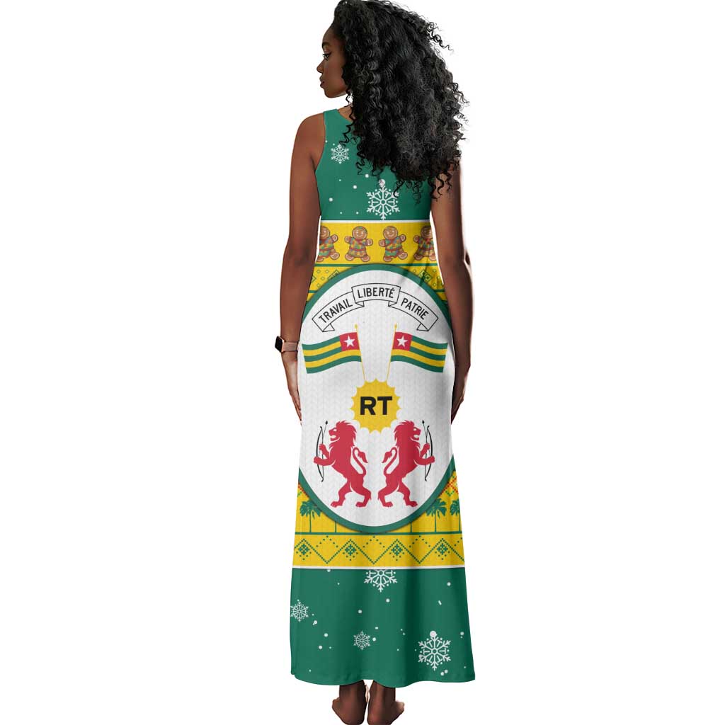 Togo Christmas Tank Maxi Dress African Santa Lion Drummer Gingerbread - African Pride