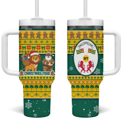 Togo Christmas Tumbler With Handle African Santa Lion Drummer Gingerbread - African Pride