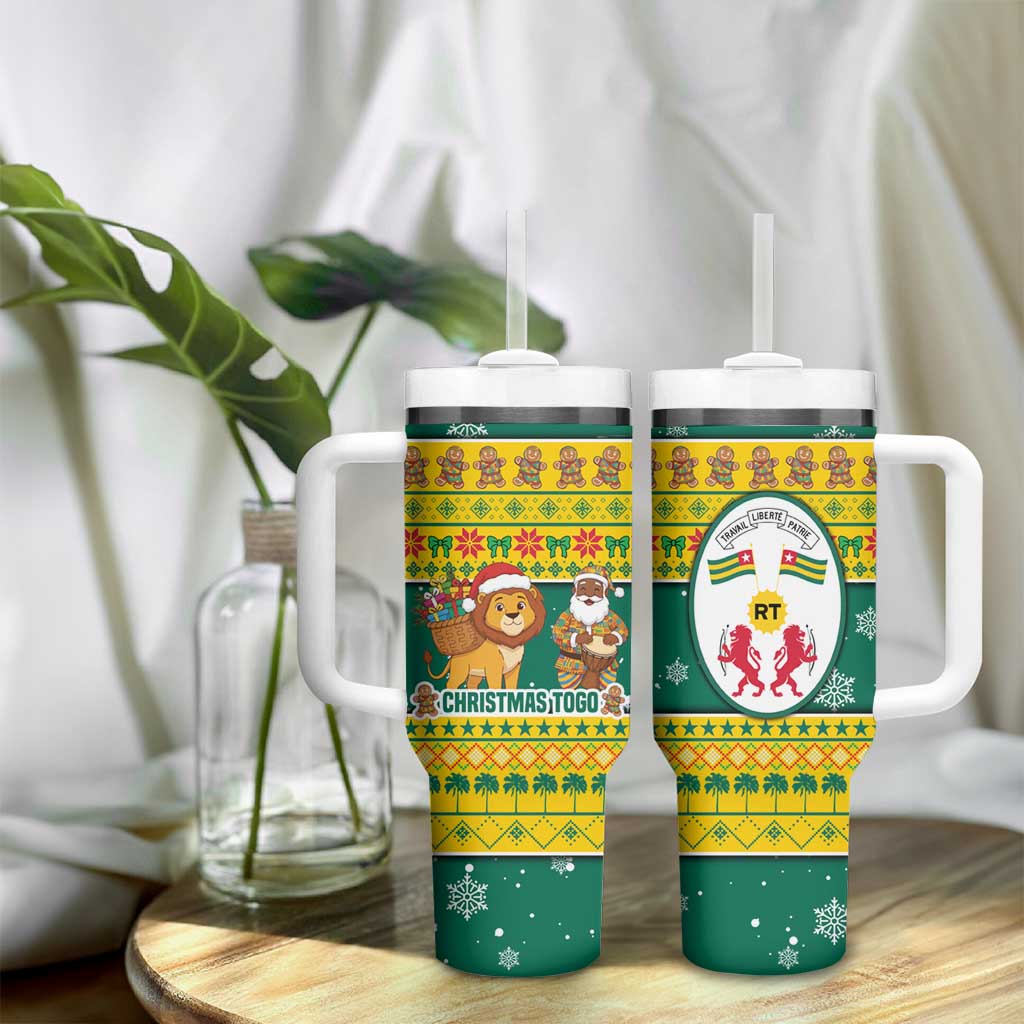 Togo Christmas Tumbler With Handle African Santa Lion Drummer Gingerbread - African Pride