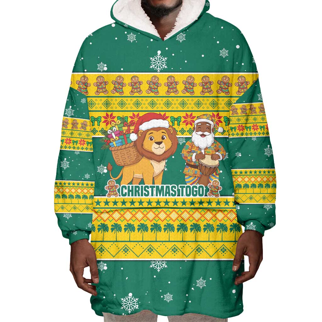 Togo Christmas Wearable Blanket Hoodie African Santa Lion Drummer Gingerbread - African Pride