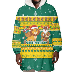 Togo Christmas Wearable Blanket Hoodie African Santa Lion Drummer Gingerbread - African Pride