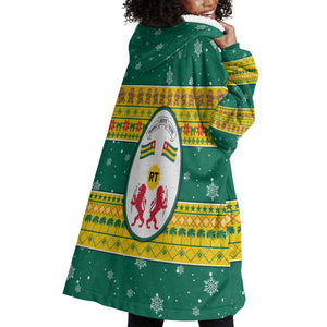 Togo Christmas Wearable Blanket Hoodie African Santa Lion Drummer Gingerbread - African Pride