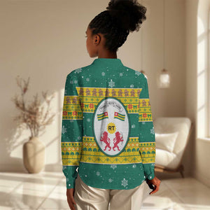 Togo Christmas Women Casual Shirt African Santa Lion Drummer Gingerbread - African Pride