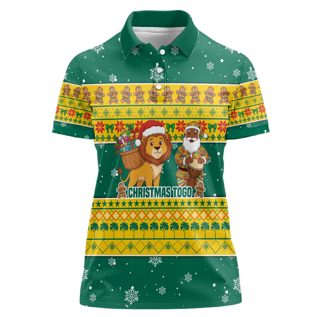 Togo Christmas Women Polo Shirt African Santa Lion Drummer Gingerbread - African Pride