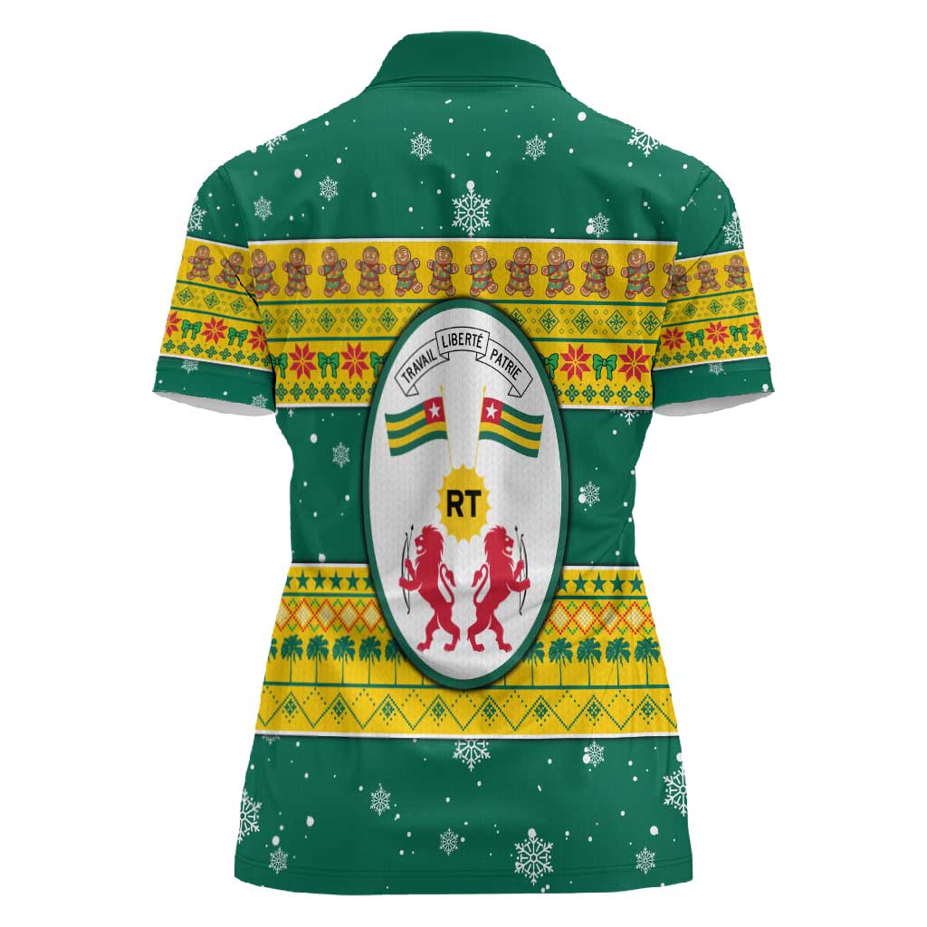 Togo Christmas Women Polo Shirt African Santa Lion Drummer Gingerbread - African Pride