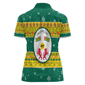 Togo Christmas Women Polo Shirt African Santa Lion Drummer Gingerbread - African Pride