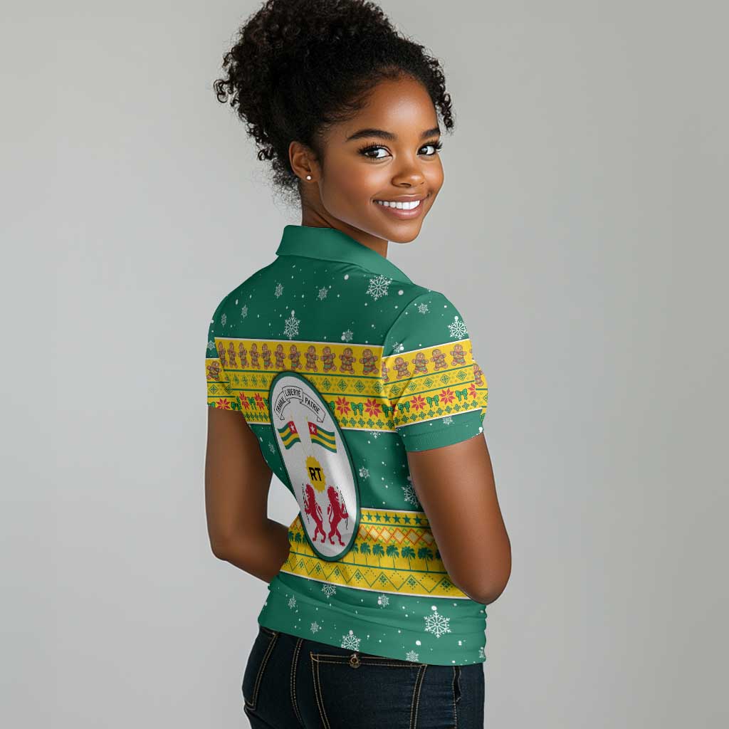 Togo Christmas Women Polo Shirt African Santa Lion Drummer Gingerbread - African Pride