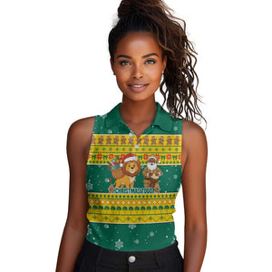 Togo Christmas Women Sleeveless Polo Shirt African Santa Lion Drummer Gingerbread - African Pride