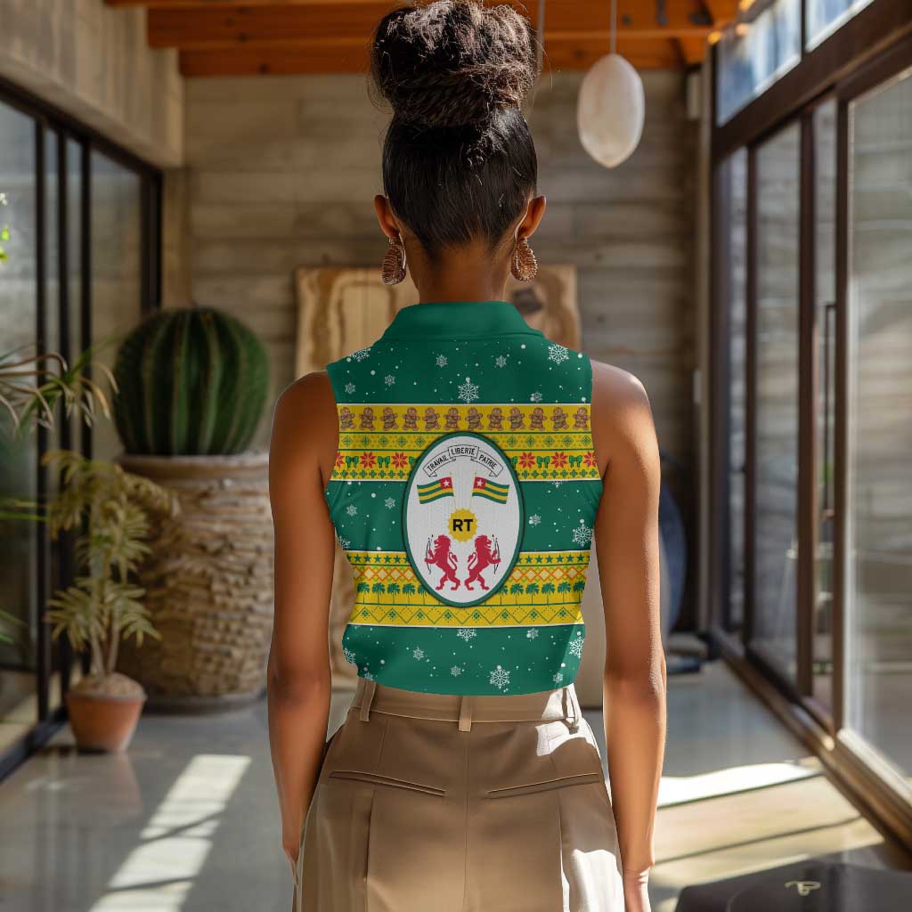 Togo Christmas Women Sleeveless Polo Shirt African Santa Lion Drummer Gingerbread - African Pride