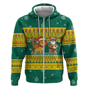 Togo Christmas Zip Hoodie African Santa Lion Drummer Gingerbread - African Pride