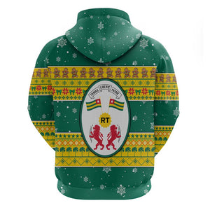 Togo Christmas Zip Hoodie African Santa Lion Drummer Gingerbread - African Pride