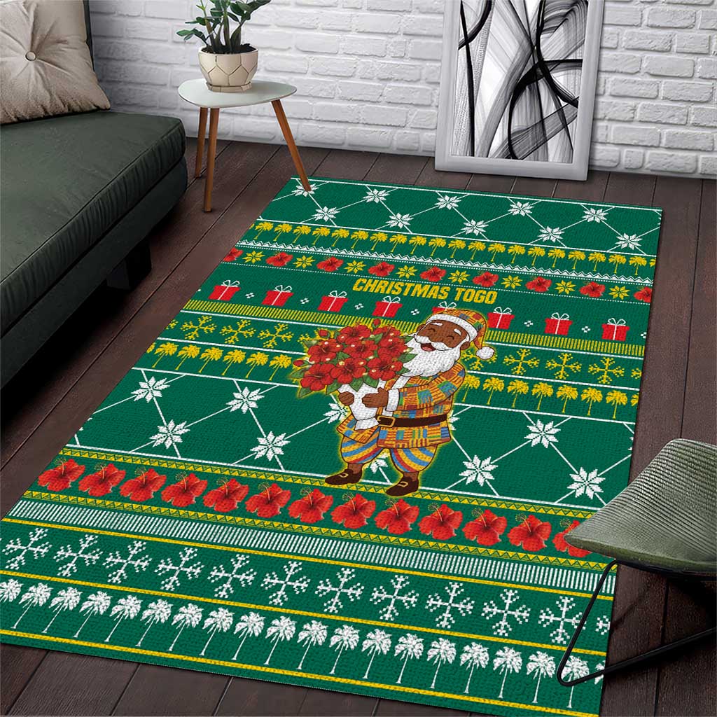 Togo Christmas Area Rug African Santa Poinsettia Flower Tree Gifts - African Pride