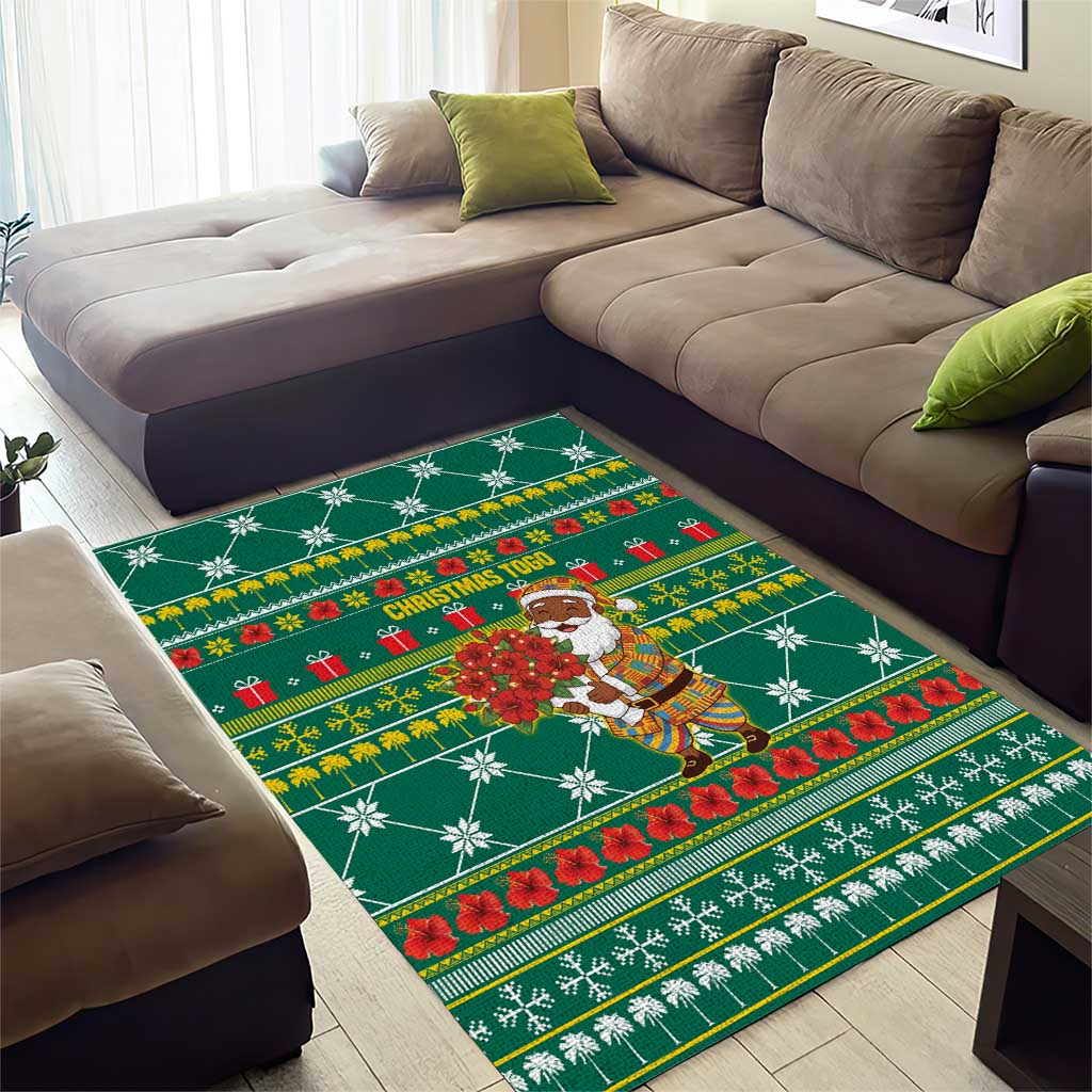 Togo Christmas Area Rug African Santa Poinsettia Flower Tree Gifts - African Pride