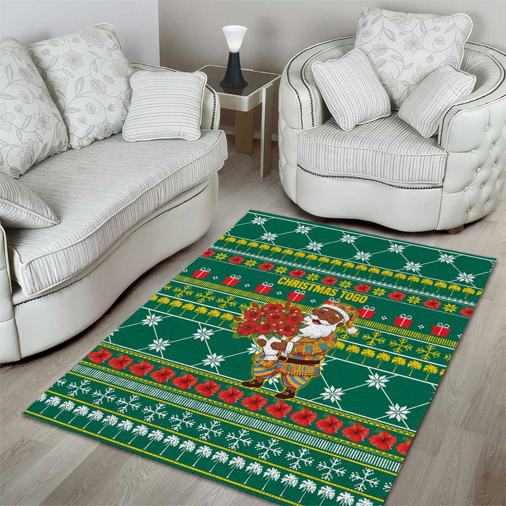 Togo Christmas Area Rug African Santa Poinsettia Flower Tree Gifts - African Pride