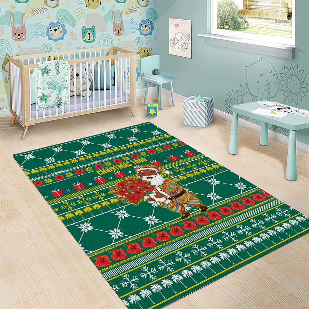 Togo Christmas Area Rug African Santa Poinsettia Flower Tree Gifts - African Pride