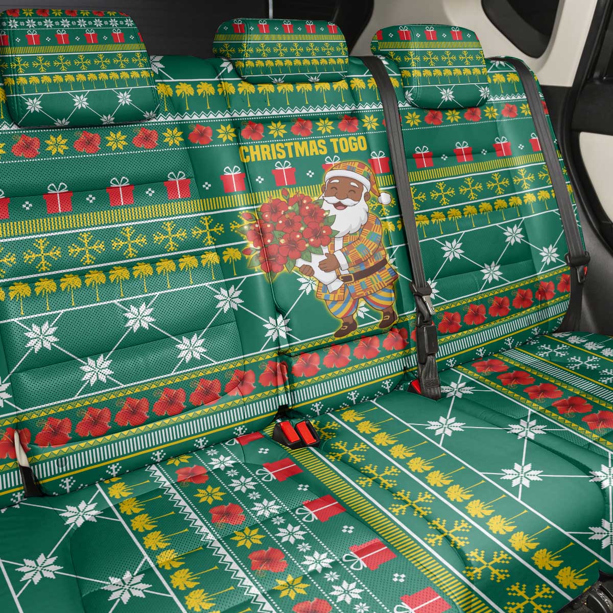 Togo Christmas Back Car Seat Cover African Santa Poinsettia Flower Tree Gifts - African Pride