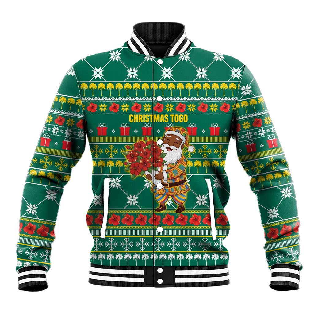 Togo Christmas Baseball Jacket African Santa Poinsettia Flower Tree Gifts - African Pride