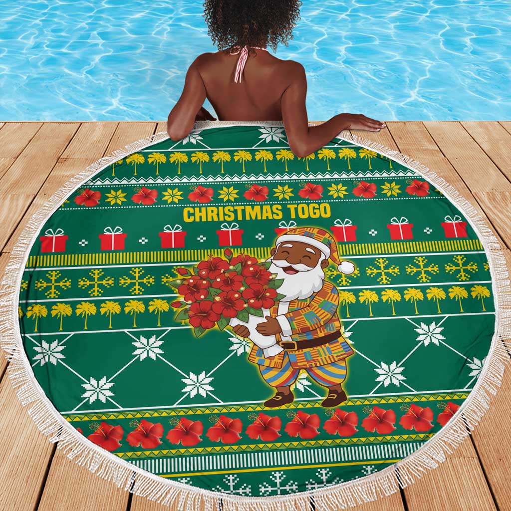Togo Christmas Beach Blanket African Santa Poinsettia Flower Tree Gifts - African Pride