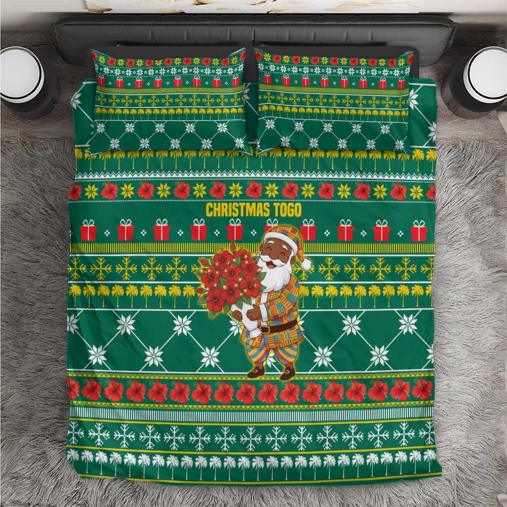 Togo Christmas Bedding Set African Santa Poinsettia Flower Tree Gifts - African Pride