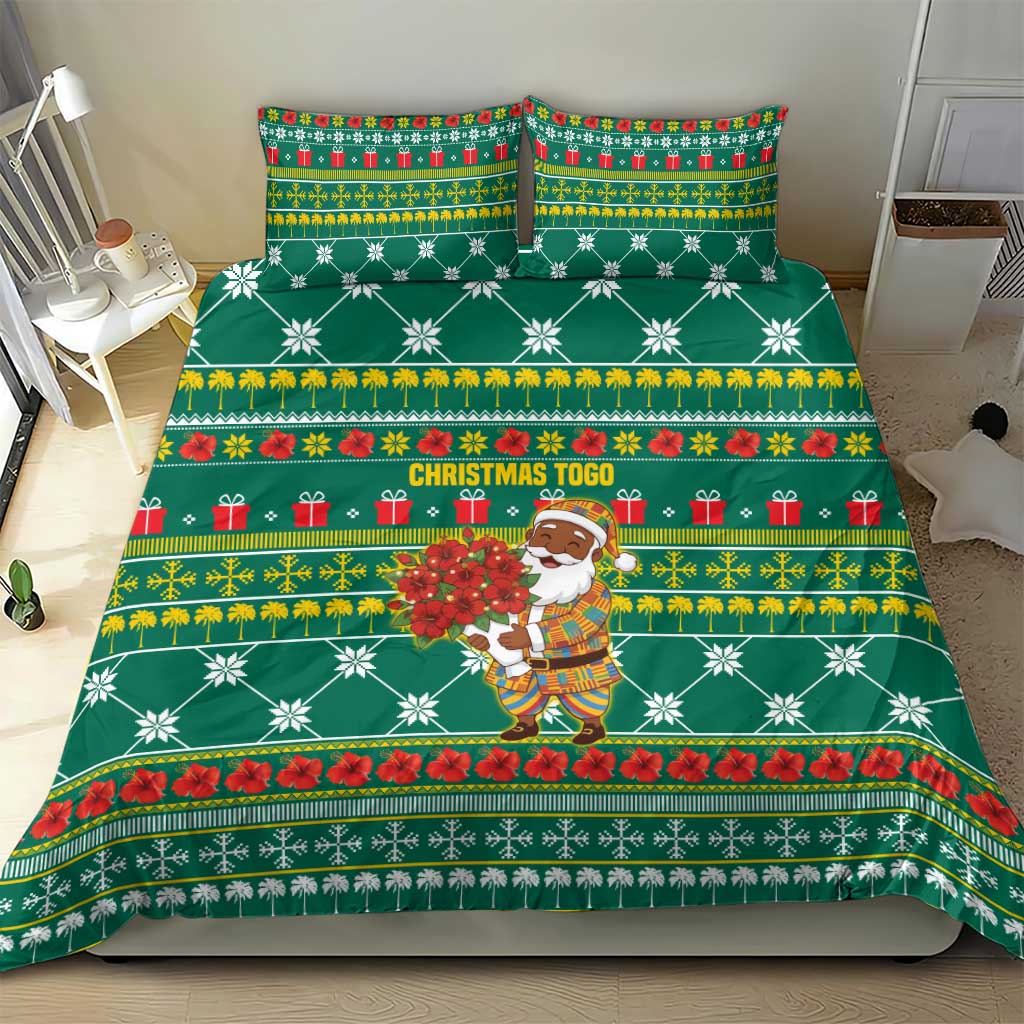 Togo Christmas Bedding Set African Santa Poinsettia Flower Tree Gifts - African Pride