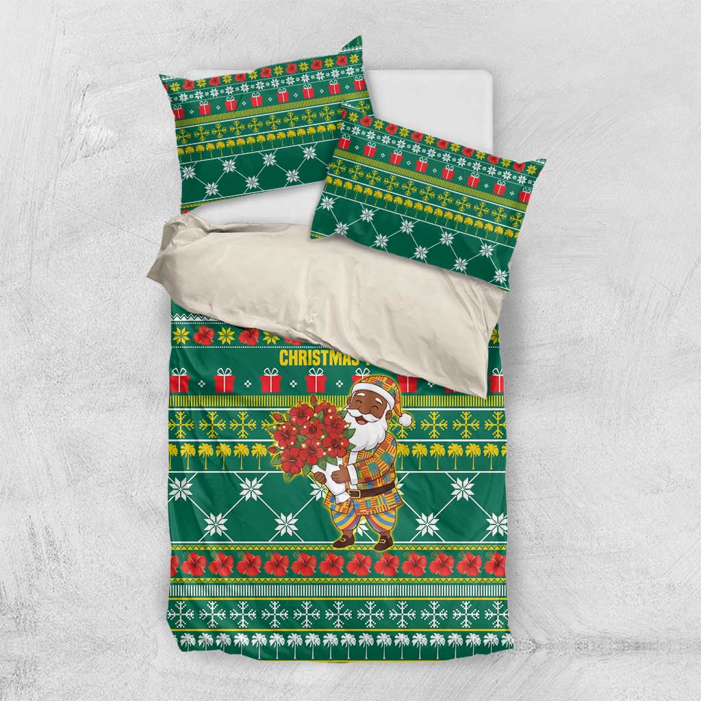 Togo Christmas Bedding Set African Santa Poinsettia Flower Tree Gifts - African Pride