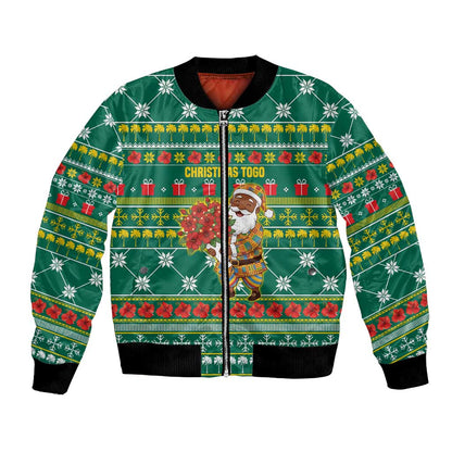Togo Christmas Bomber Jacket African Santa Poinsettia Flower Tree Gifts - African Pride