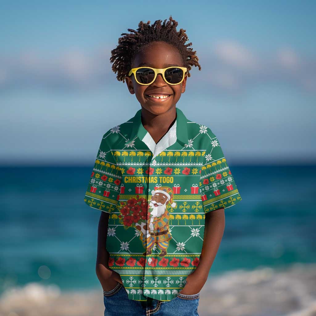 Togo Christmas Kid Hawaiian Shirt African Santa Poinsettia Flower Tree Gifts - African Pride