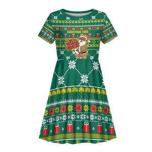 Togo Christmas Kid Short Sleeve Dress African Santa Poinsettia Flower Tree Gifts - African Pride