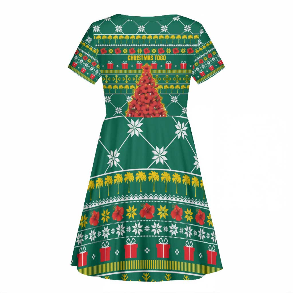 Togo Christmas Kid Short Sleeve Dress African Santa Poinsettia Flower Tree Gifts - African Pride