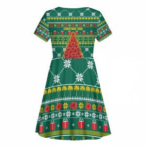 Togo Christmas Kid Short Sleeve Dress African Santa Poinsettia Flower Tree Gifts - African Pride