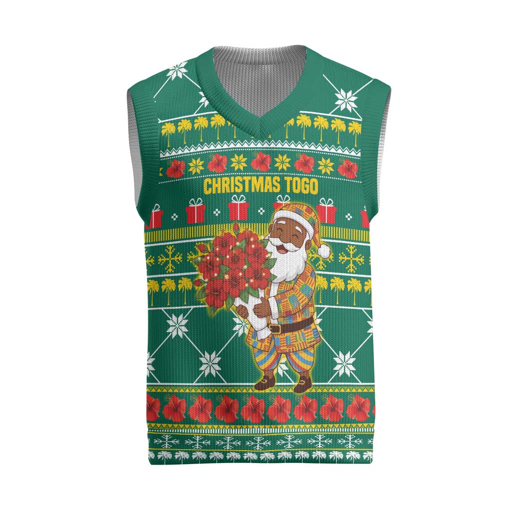 Togo Christmas Knitted V-Neck Vest African Santa Poinsettia Flower Tree Gifts - African Pride