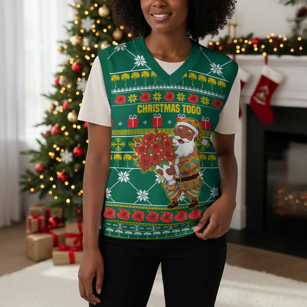 Togo Christmas Knitted V-Neck Vest African Santa Poinsettia Flower Tree Gifts - African Pride