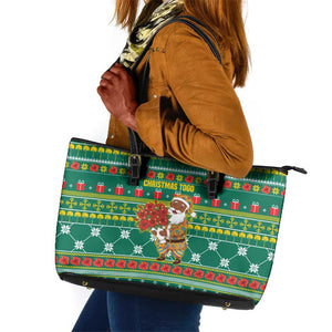 Togo Christmas Leather Tote Bag African Santa Poinsettia Flower Tree Gifts - African Pride