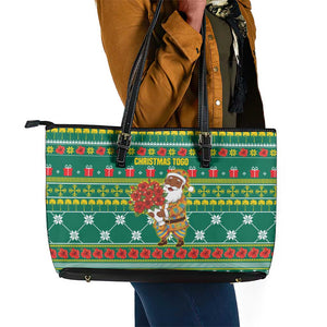 Togo Christmas Leather Tote Bag African Santa Poinsettia Flower Tree Gifts - African Pride