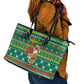 Togo Christmas Leather Tote Bag African Santa Poinsettia Flower Tree Gifts - African Pride