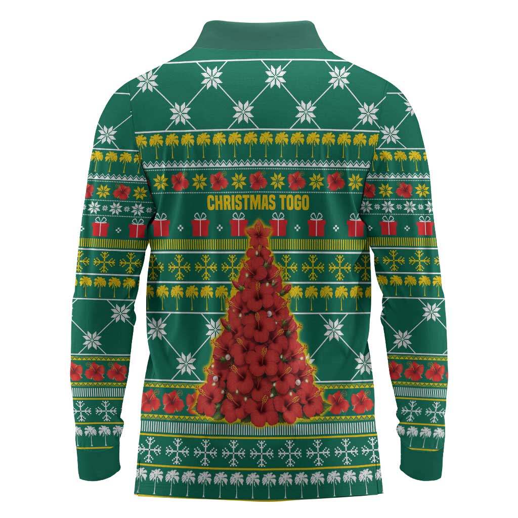 Togo Christmas Long Sleeve Polo Shirt African Santa Poinsettia Flower Tree Gifts - African Pride