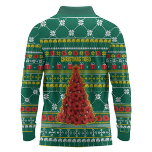 Togo Christmas Long Sleeve Polo Shirt African Santa Poinsettia Flower Tree Gifts - African Pride