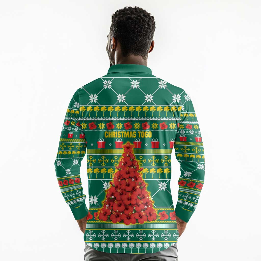 Togo Christmas Long Sleeve Polo Shirt African Santa Poinsettia Flower Tree Gifts - African Pride