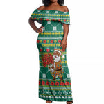 Togo Christmas Off Shoulder Maxi Dress African Santa Poinsettia Flower Tree Gifts - African Pride