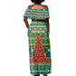 Togo Christmas Off Shoulder Maxi Dress African Santa Poinsettia Flower Tree Gifts - African Pride